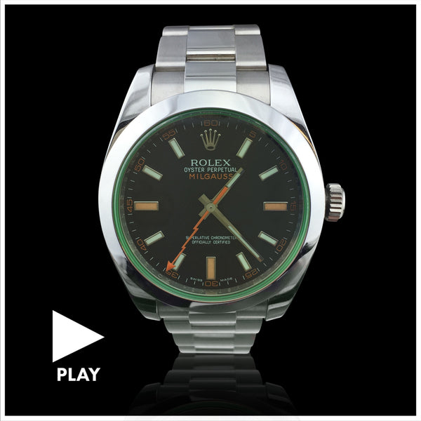 Rolex Milgauss Stainless Steel Black Dial Green Crystal Wristwatch