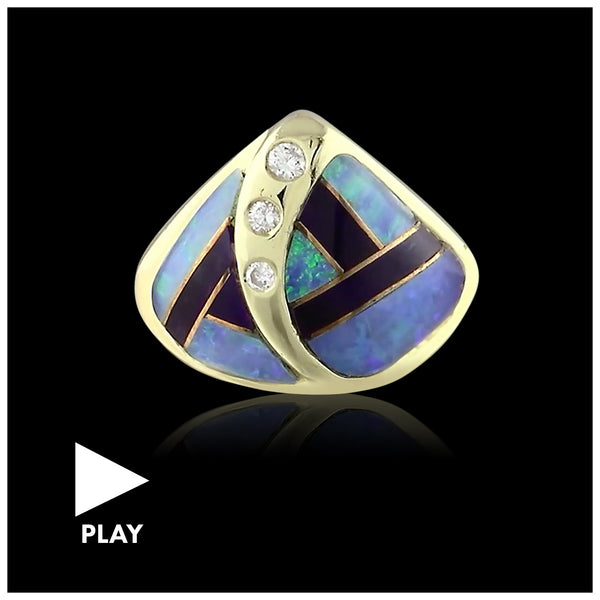 14K Yellow Gold Diamond and Onyx Inlay RIng