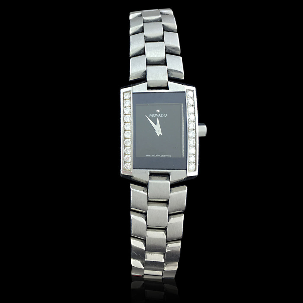 Movado Diamond Stainless Steel Link Bracelet Watch 66mint Fine Estate Jewelry