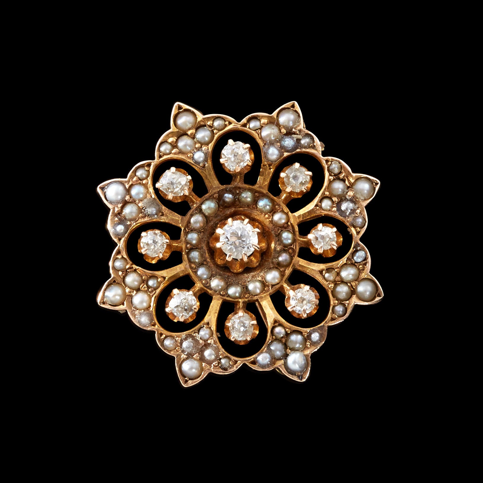 Antique Diamond Flower Brooch - 66mint Fine Estate Jewelry