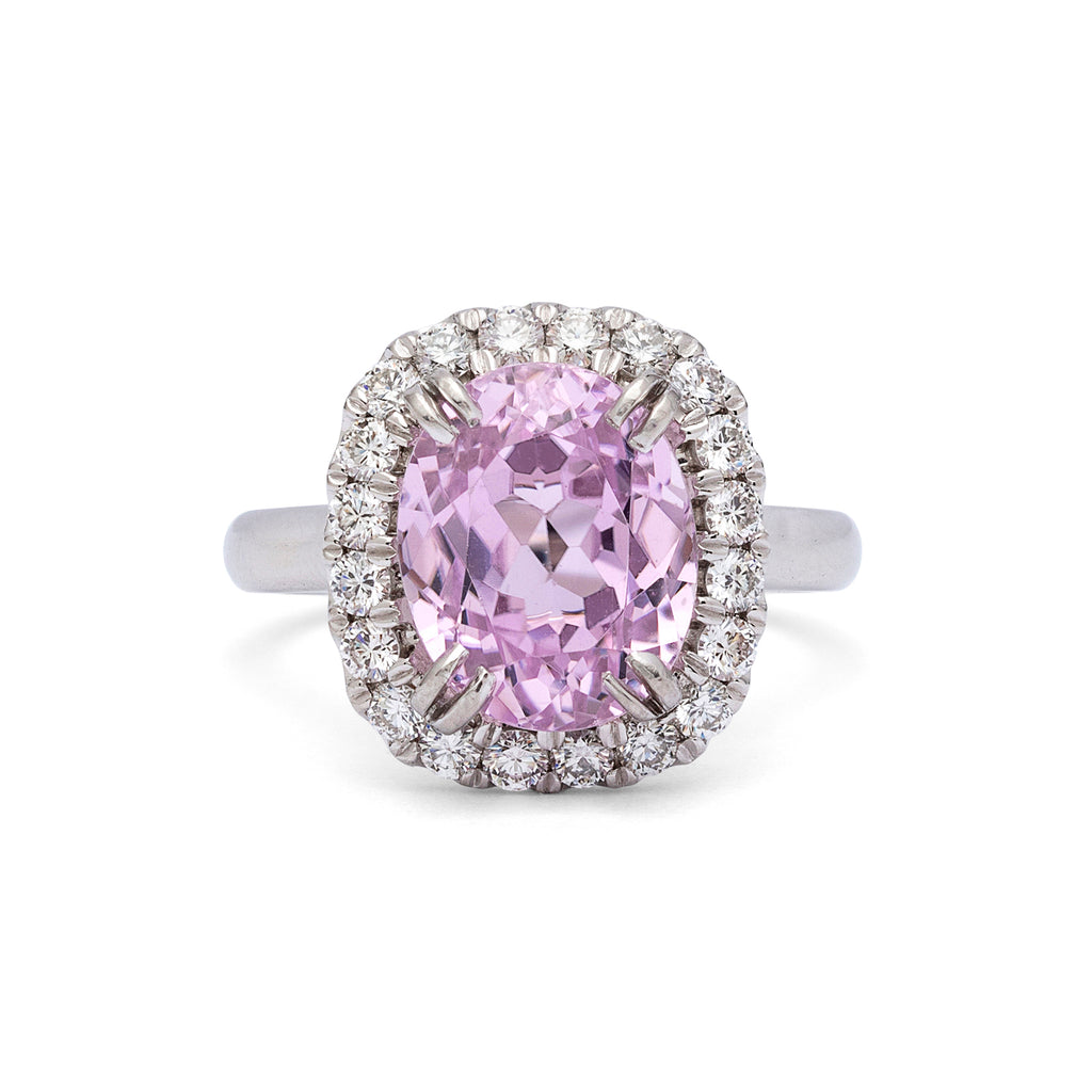 Kunzite & Diamond Ring platinum Princess diana halo - 66mint Fine ...