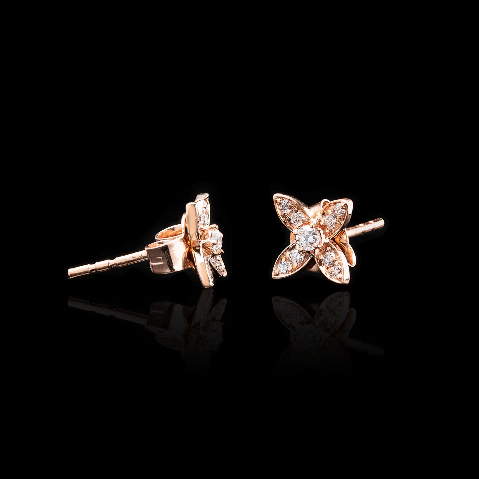 Diamond Flower Earrings Floral Studs Rose Studs Elegant Dainty Tiny -  Stellar Fields