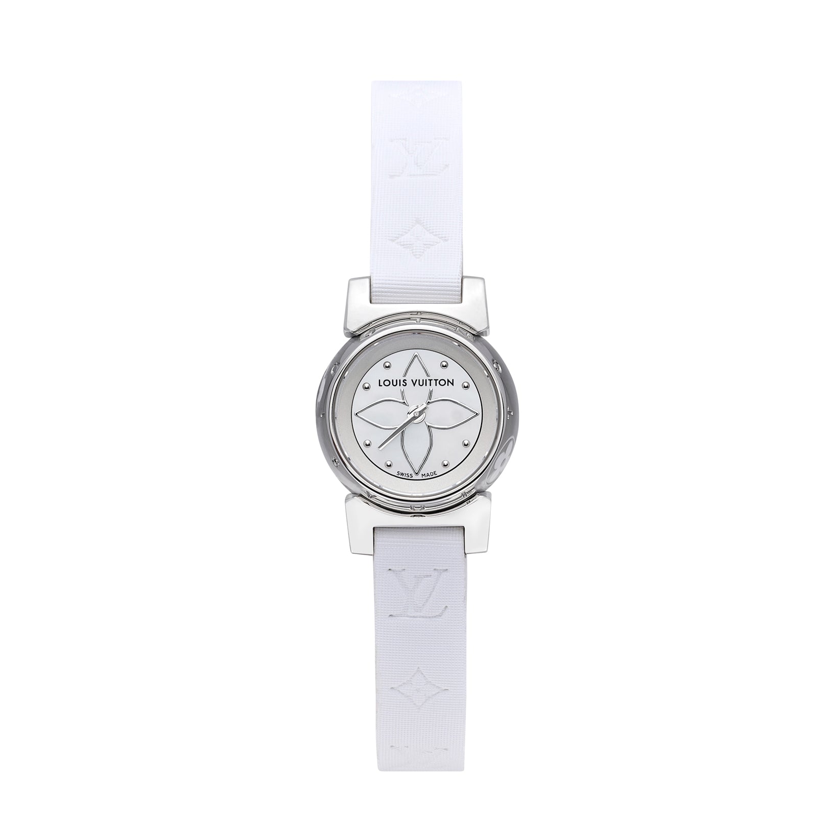Louis Vuitton Tambour Q11BA, steel, quartz, white rubber strap. for $1,676  for sale from a Trusted Seller on Chrono24