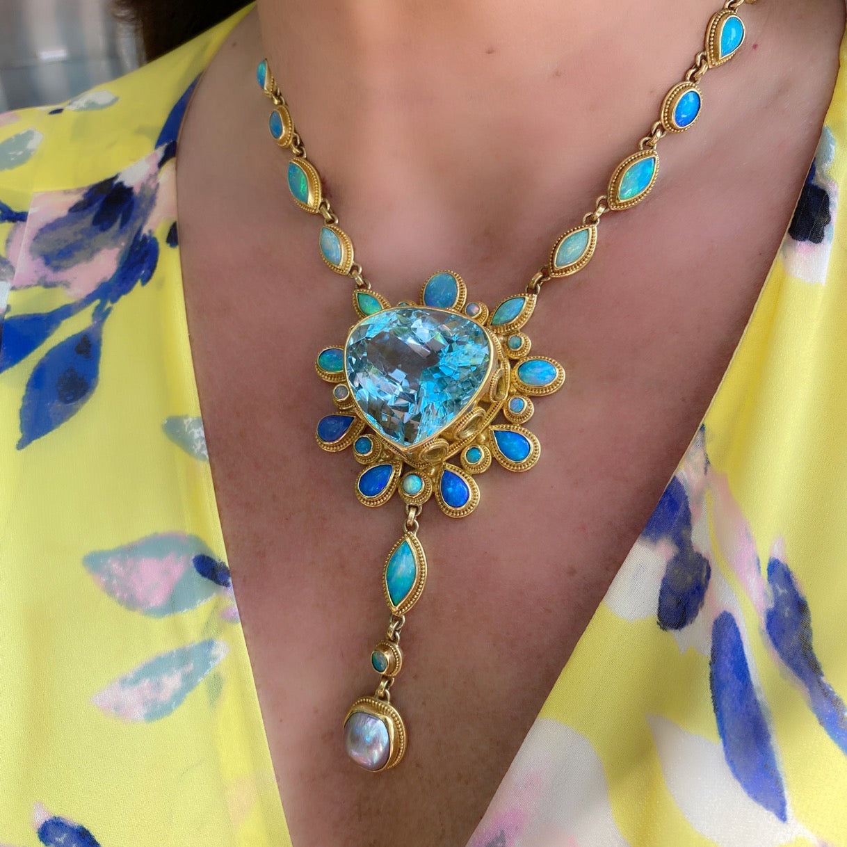 Extraordinary Topaz, Opal & Pearl Gold Necklace by Luna Felix - 66mint Fine  Estate Jewelry