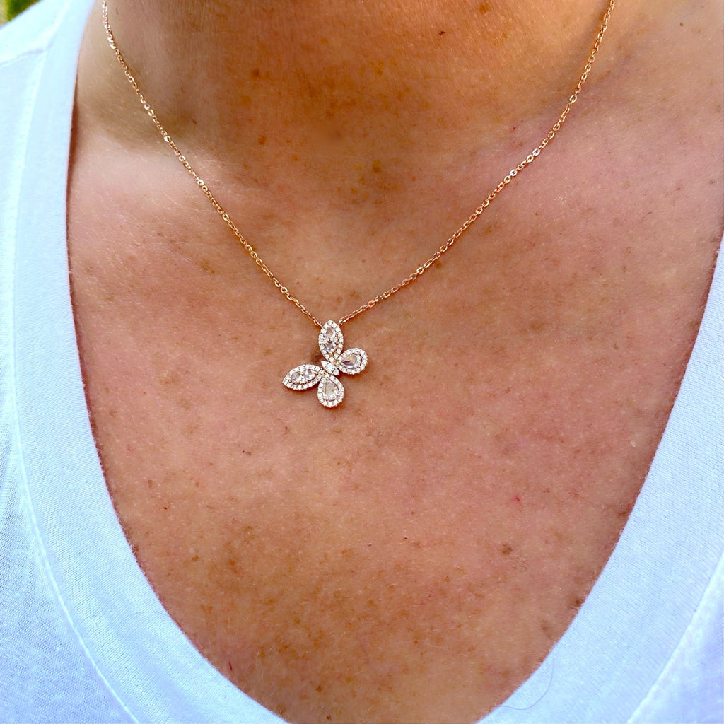 Rose Gold Cupchain Diamante Butterfly Necklace in 2023